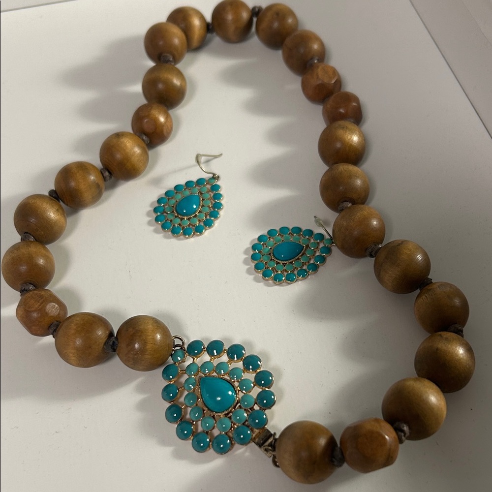Stella & Dot Turquoise and Brown Necklace Set